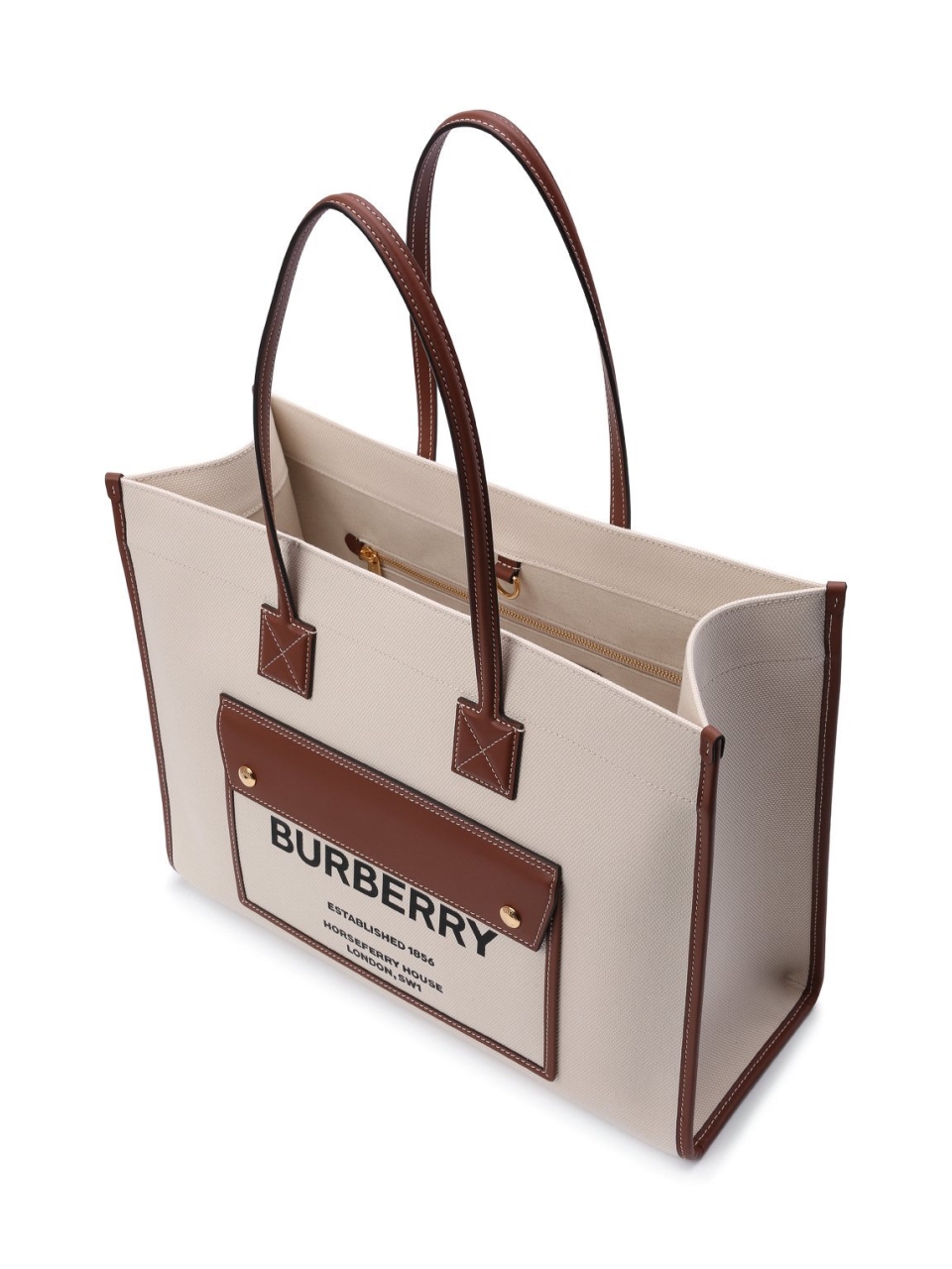 Большая сумка-тоут Burberry Freya из кожи и парусины с принтом Horseferry